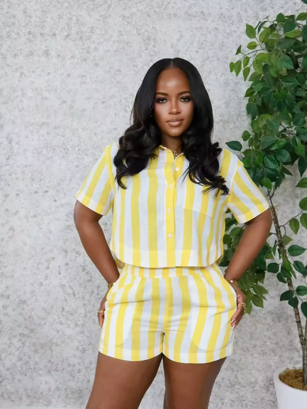Striped Button Up Top and Shorts Set, image 7