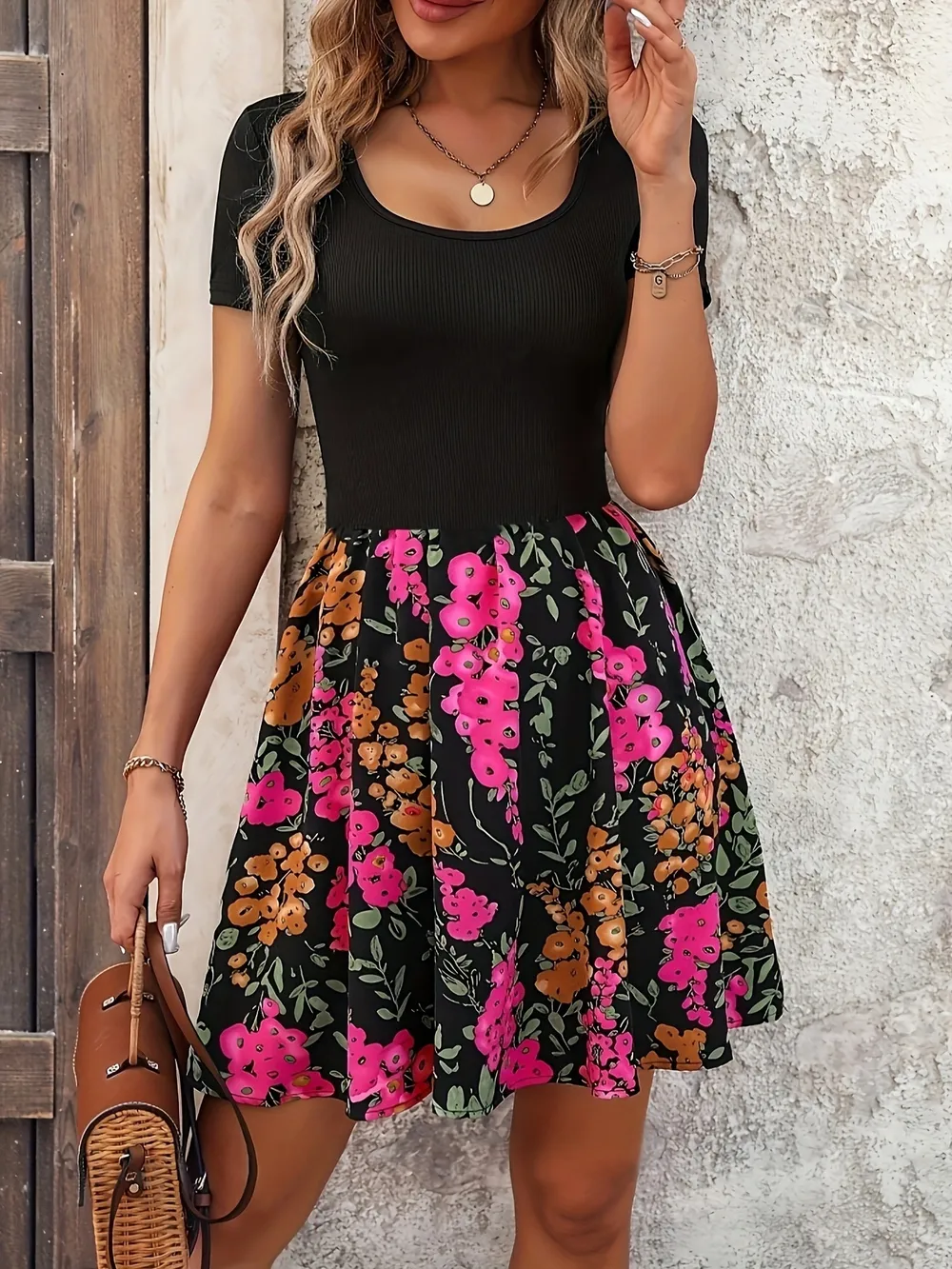 Floral Print Short Sleeve Mini Dress, image 8
