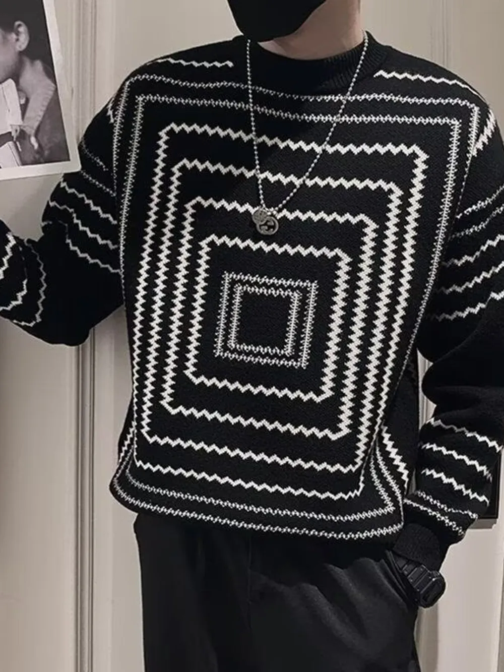 Men's Plus Size Geometric Pattern Knitted Pullover, image 2