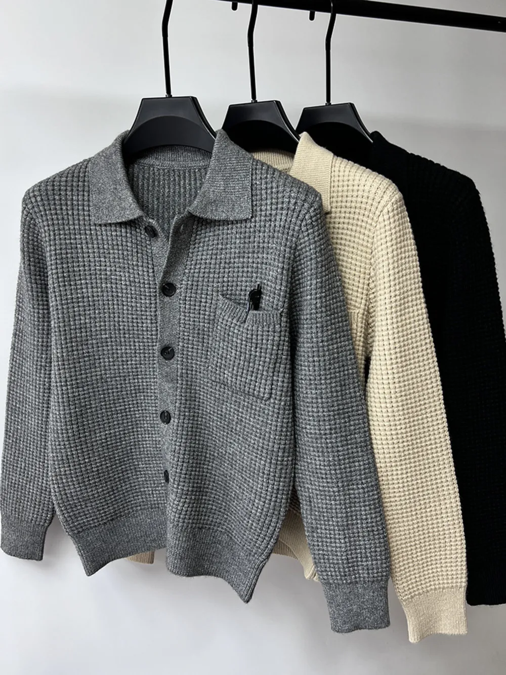 Men's Plus Size Button-Front Knit Cardigan with Collar, image 2