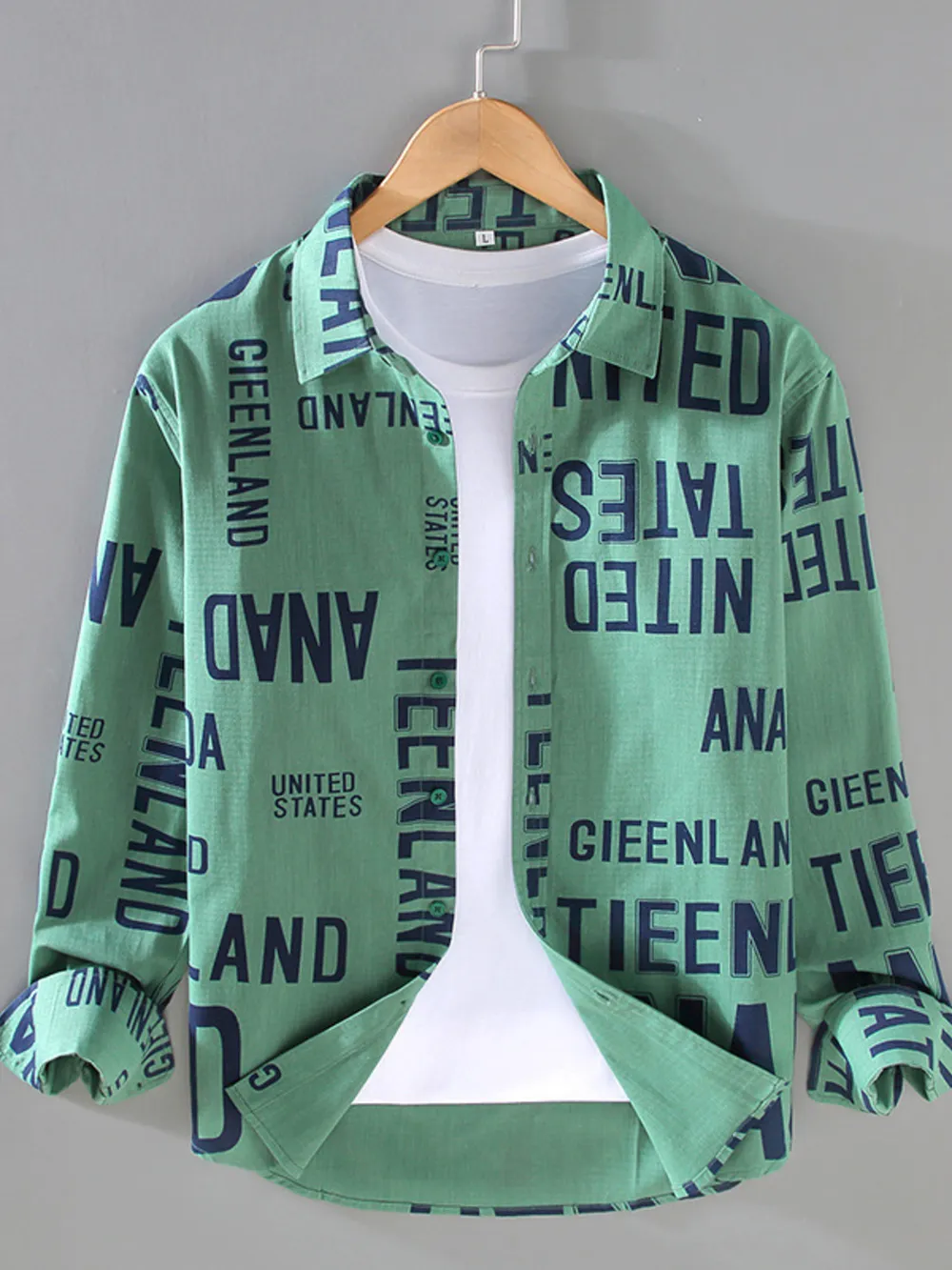 Men's Plus Size Printed Button Up Long Sleeve Shirt