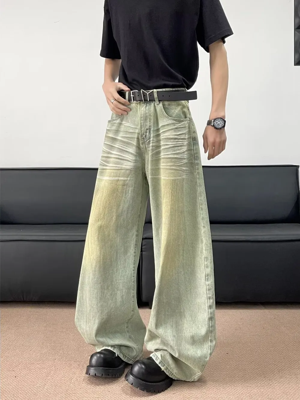 Men's Full Size Wash Wide Leg Jeans Plus Size, image 2