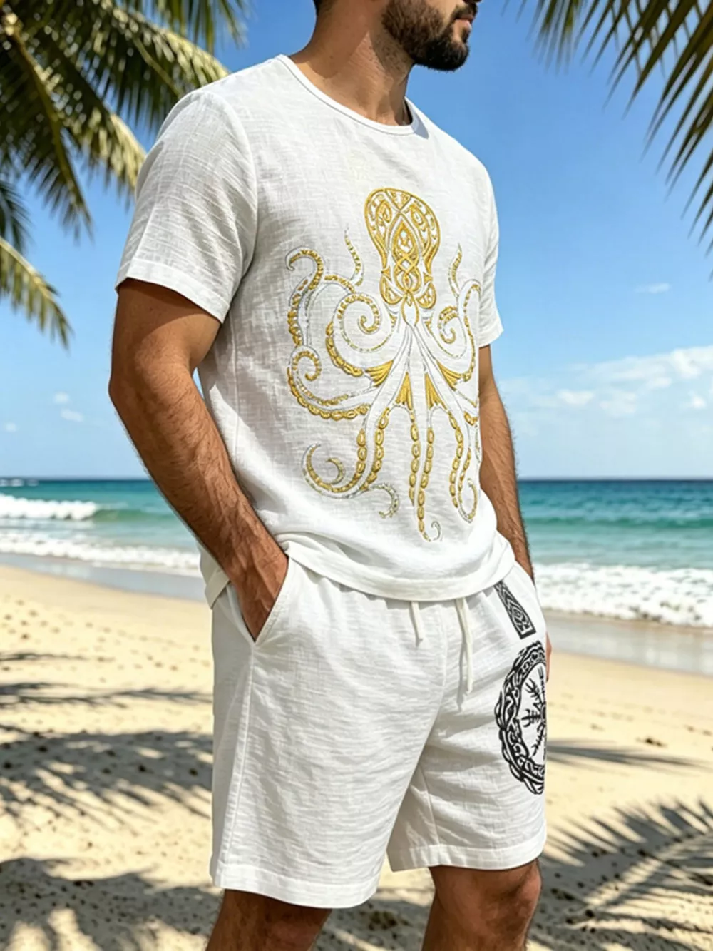 Men's Full Size Round Neck Tee and Shorts Set Plus Size, image 14