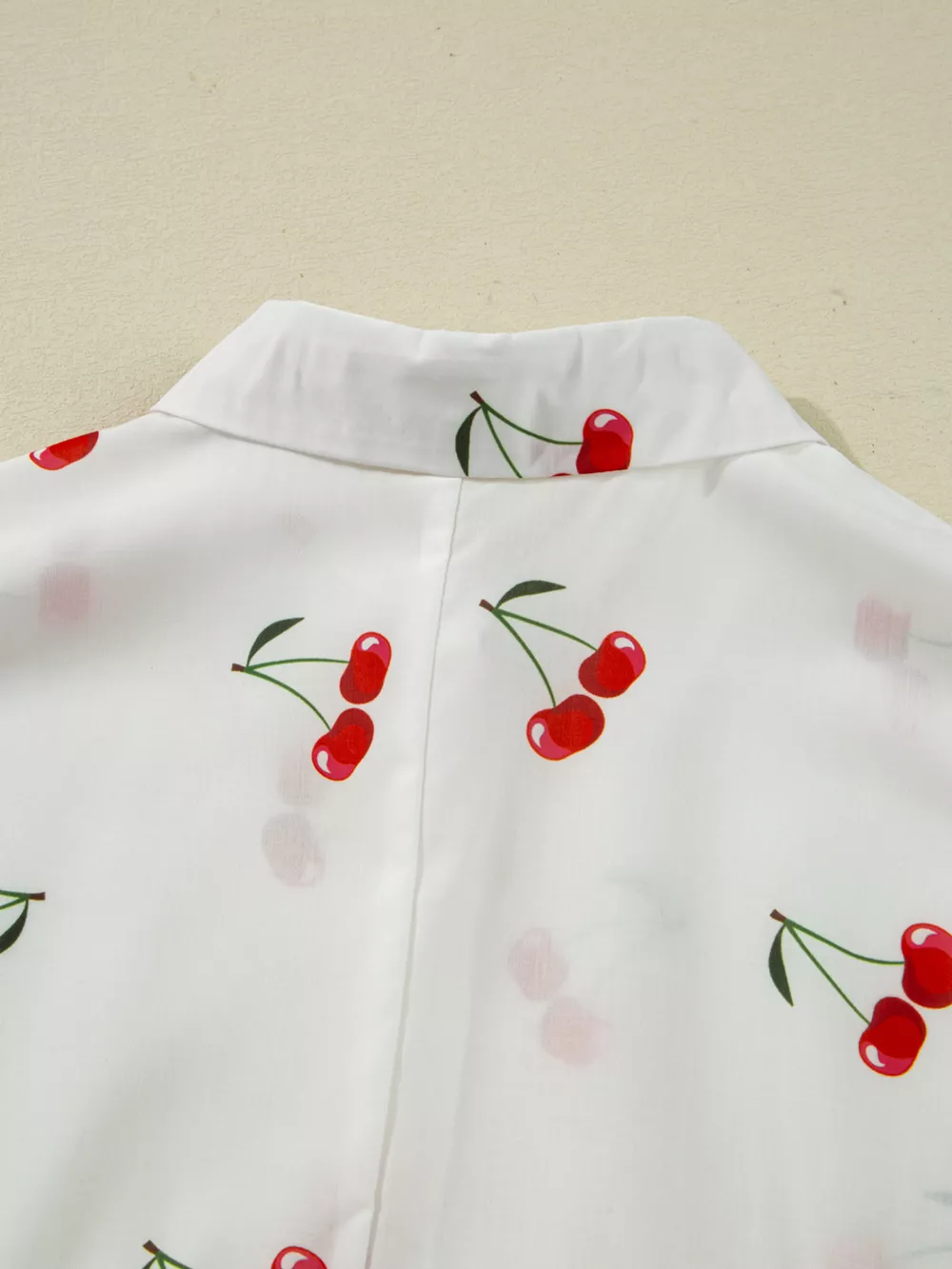 Cherry Print Flounce Sleeve Collared Frilled Babydoll Blouse, image 7