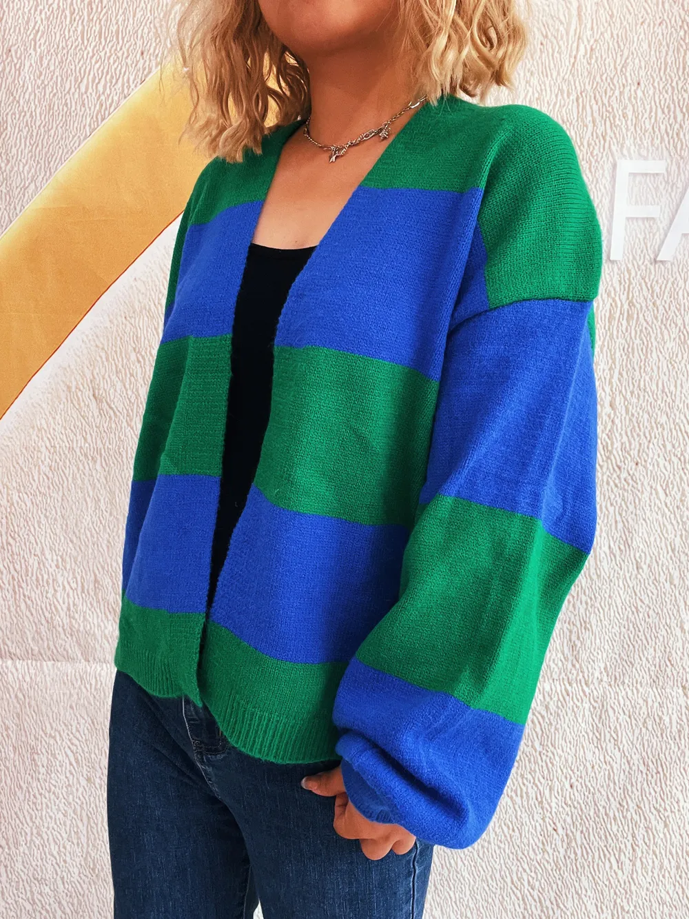 Color Block Open Front Cardigan, image 2