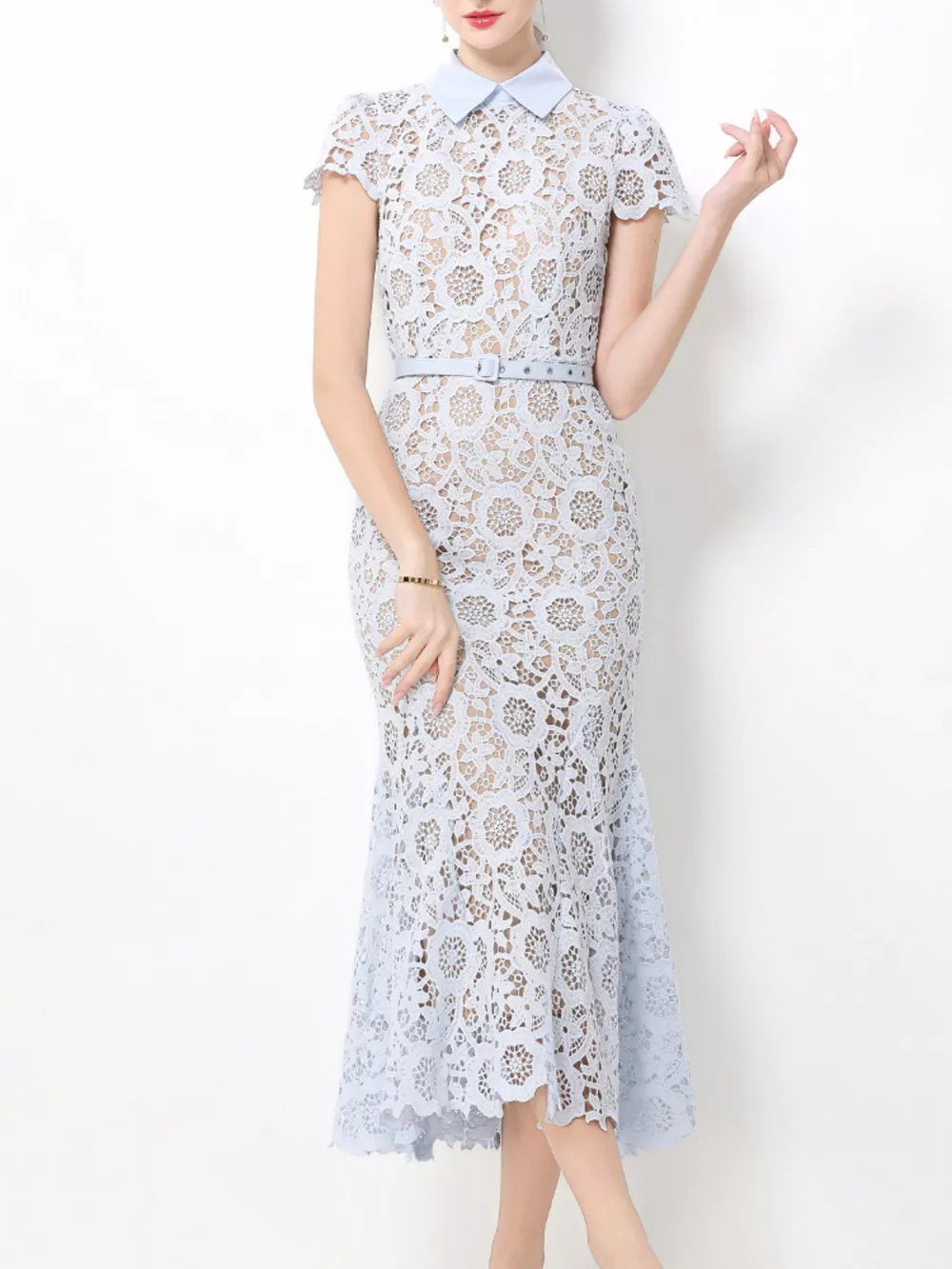 Lace Short Sleeve Midi Dress, image 2