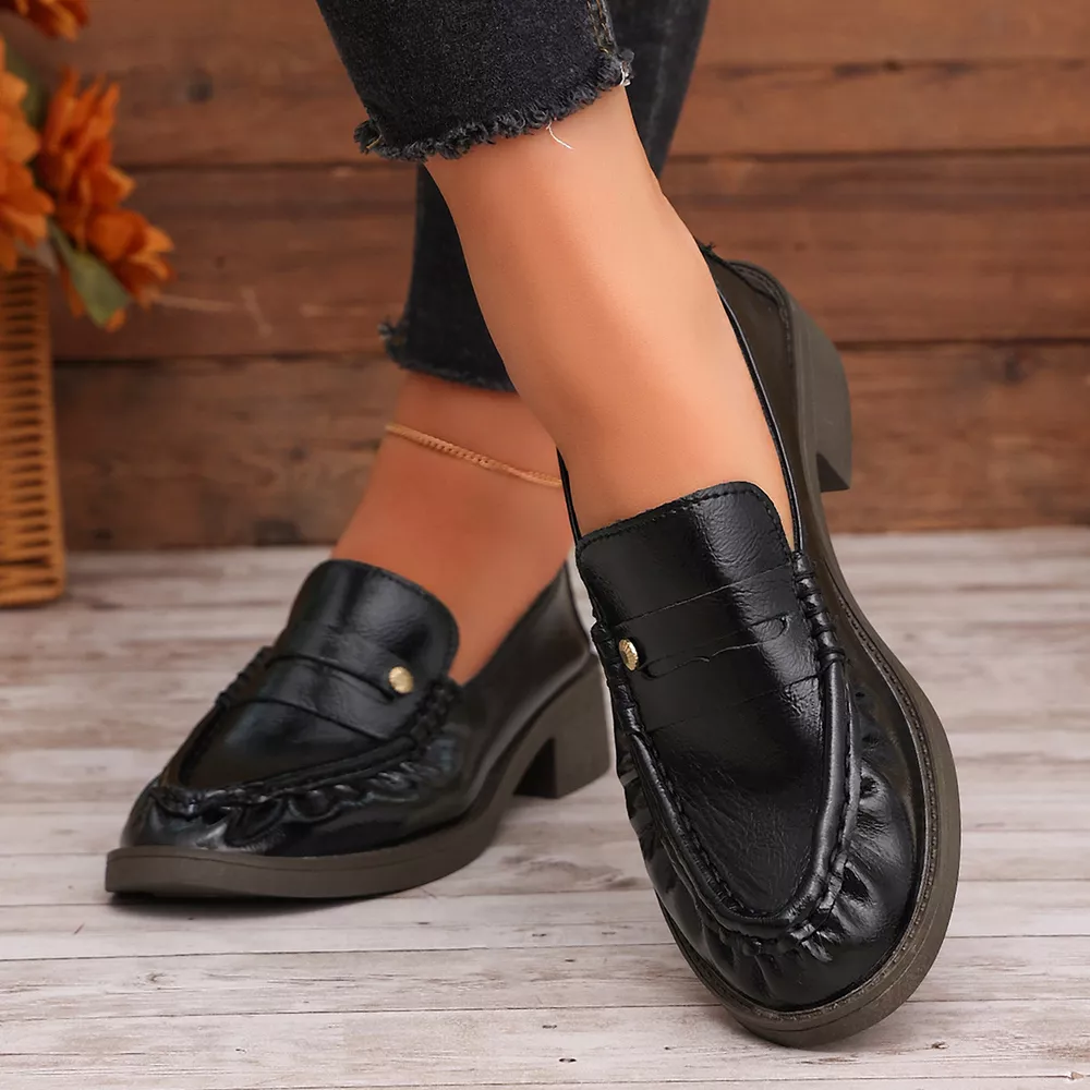 Round Toe Block Heels Loafers, image 3