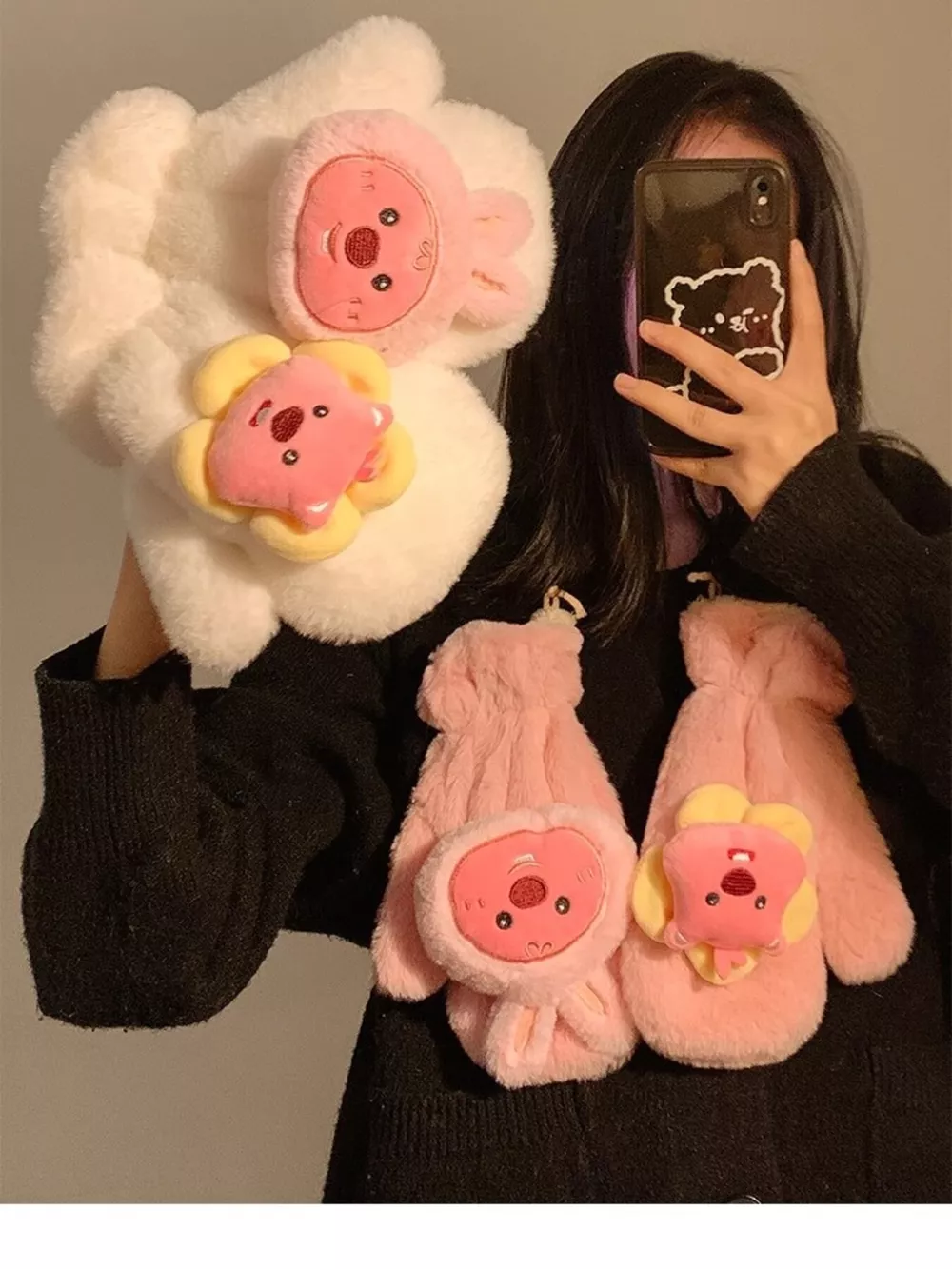 Cartoon Plush Warm Gloves, image 2