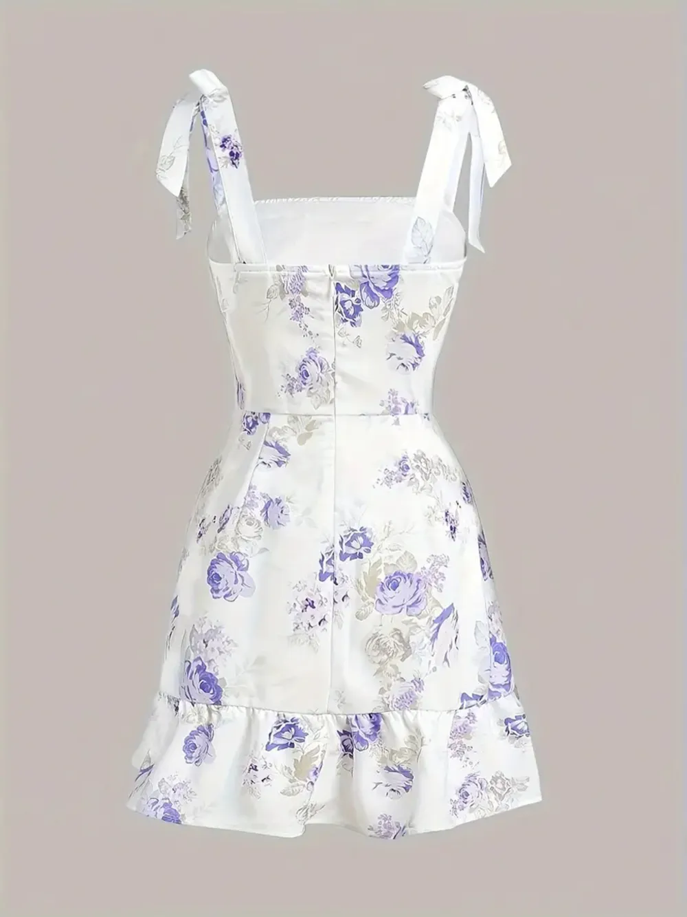 Ruffled Hem Floral Tie-Strap Mini Dress, image 7