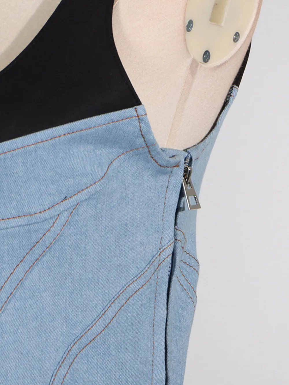 Contrast Adjustable Strap Denim Dress, image 10