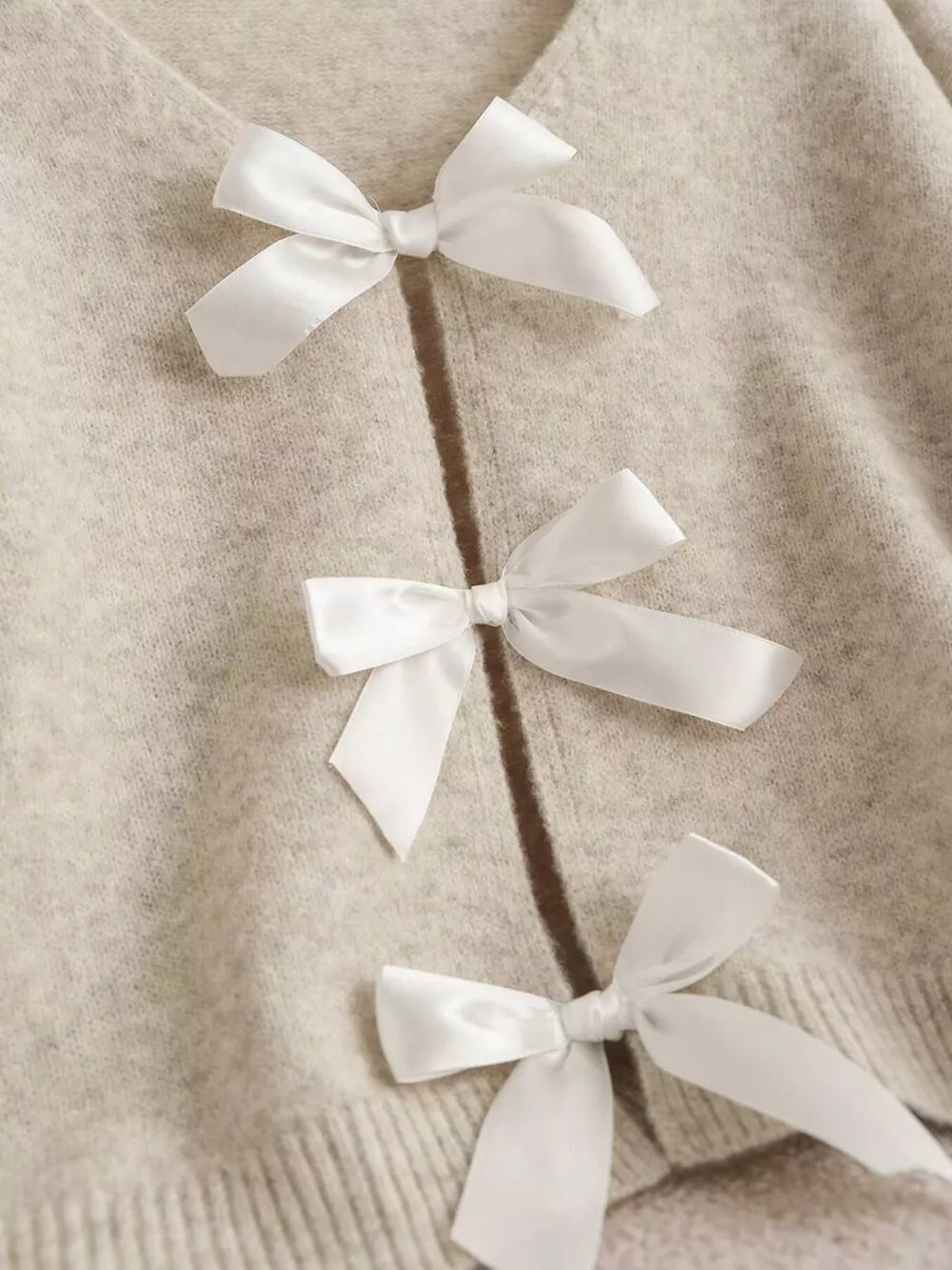 Bow-knot Front V-Neck Knit Cardigan, image 2