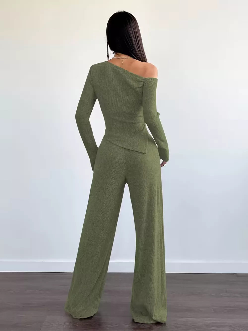 Chic One-Shoulder Asymmetrical Top and Wide-Leg Pants Set, image 6
