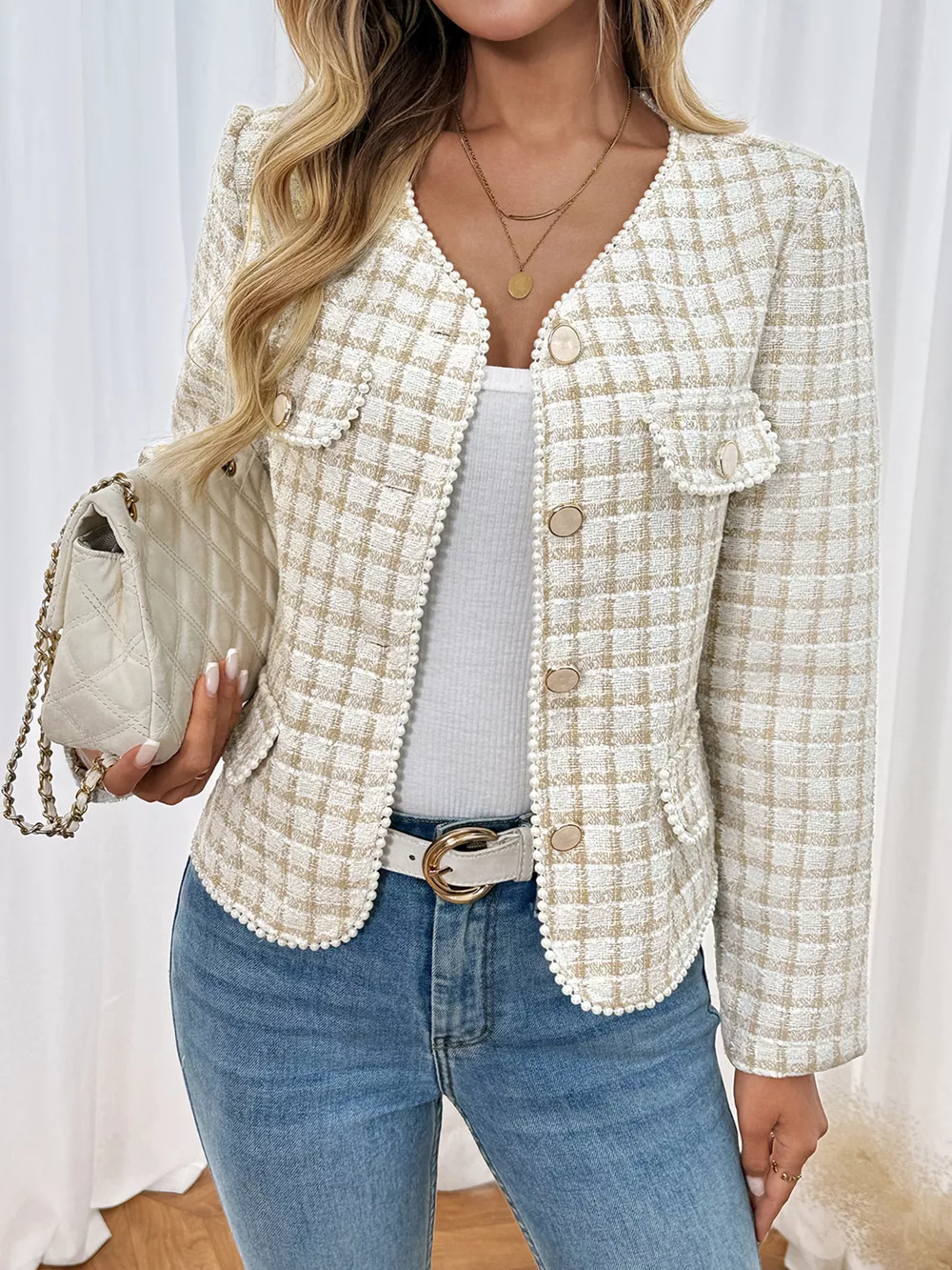 Plaid Button-Front Long Sleeve Outerwear, image 9