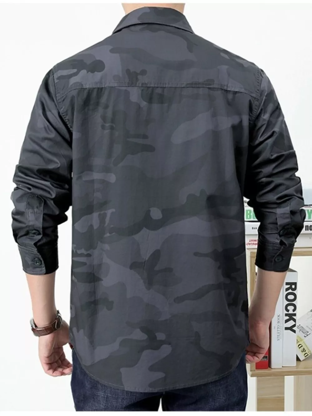 Men's Plus Size Camouflage Print Long Sleeve Shirt, image 7