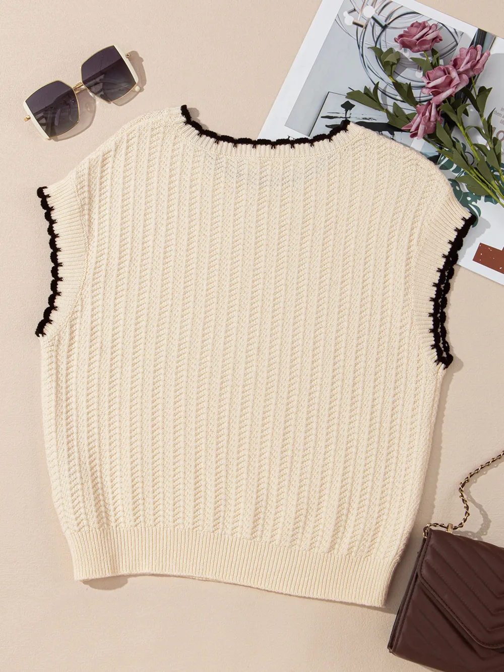 Contrast Trim Boxy Fit Sweater Vest