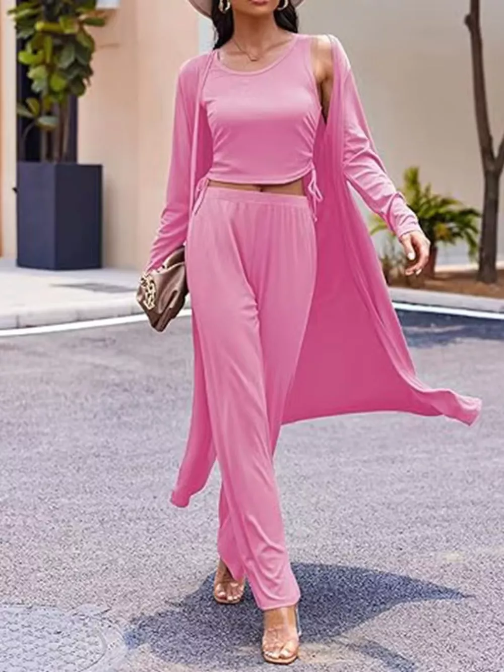 Round Neck Tank & Cardigan & Pants Set, image 10