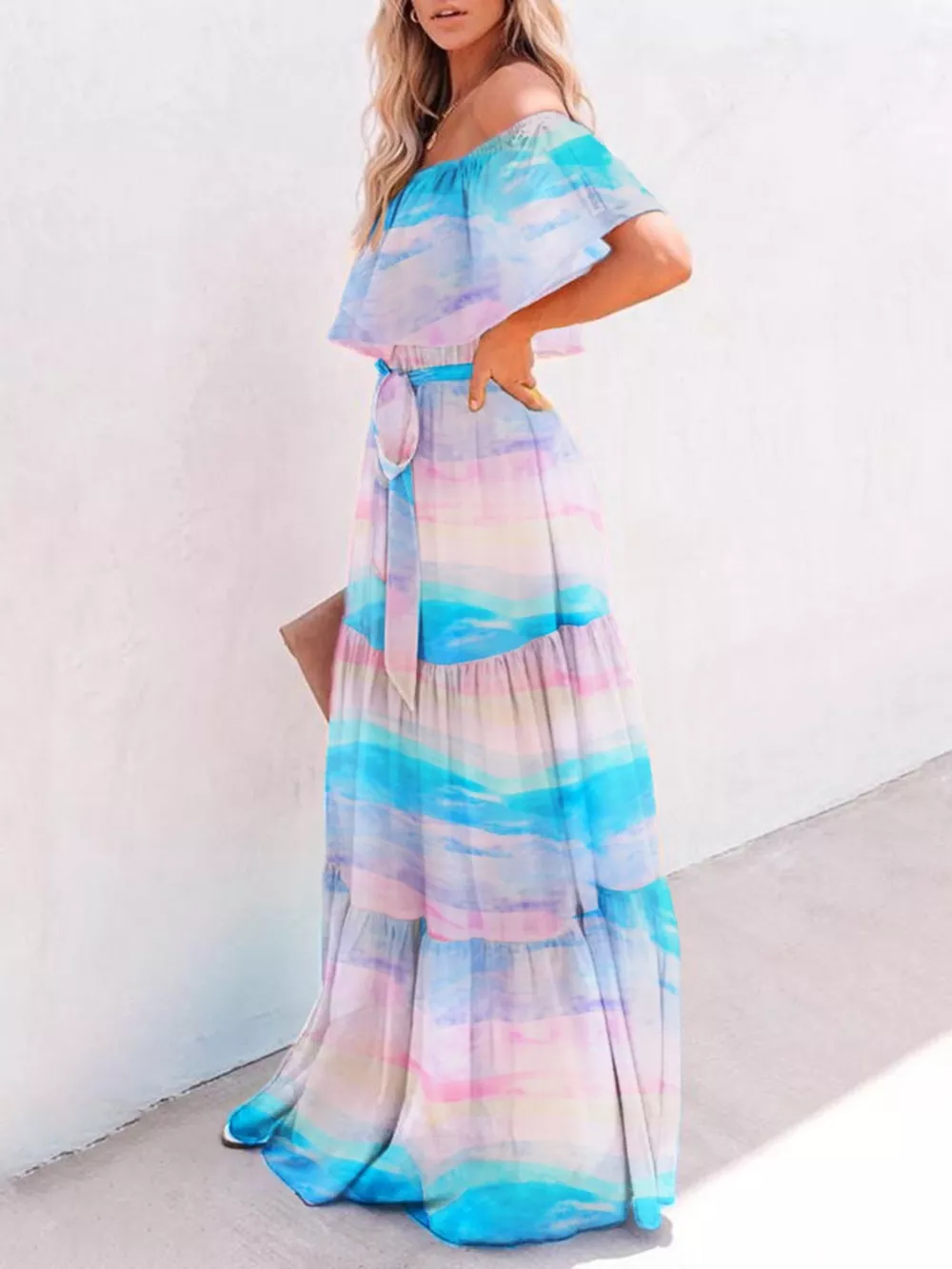 Full Size Off-Shoulder Tiered Maxi Dress Plus Size, image 4