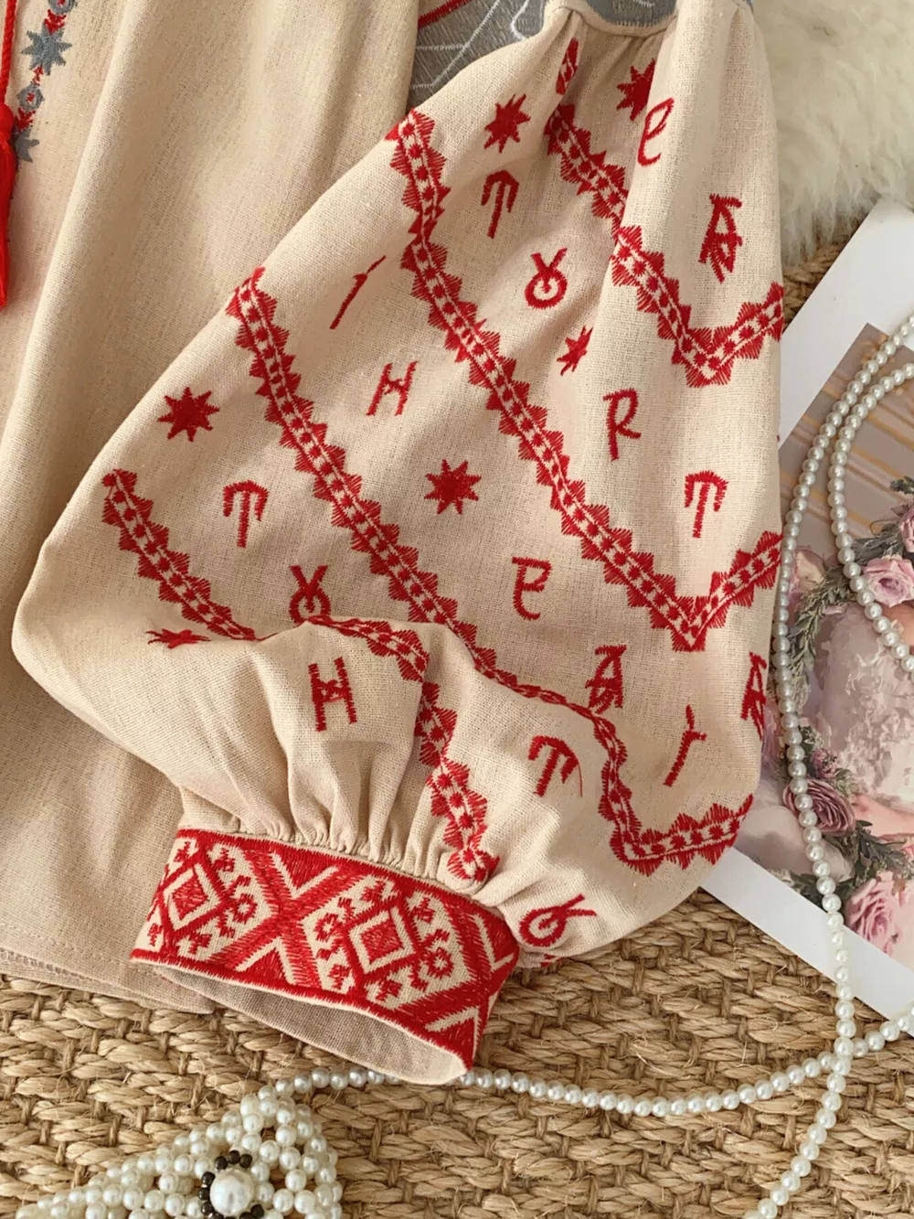 Embroidered Tie Neck Blouse, image 7