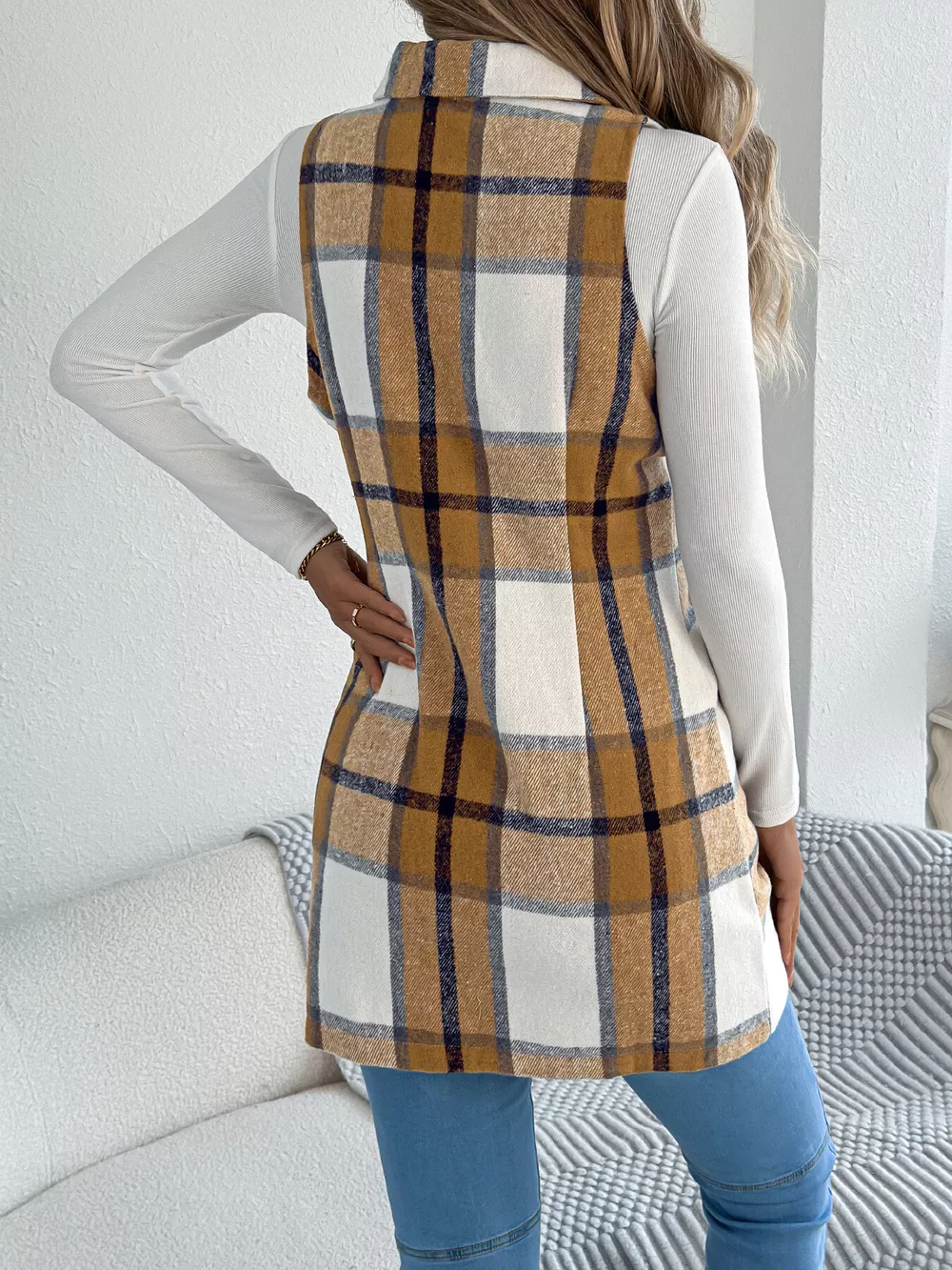 Plaid Double-Breasted Vest Coat, image 16