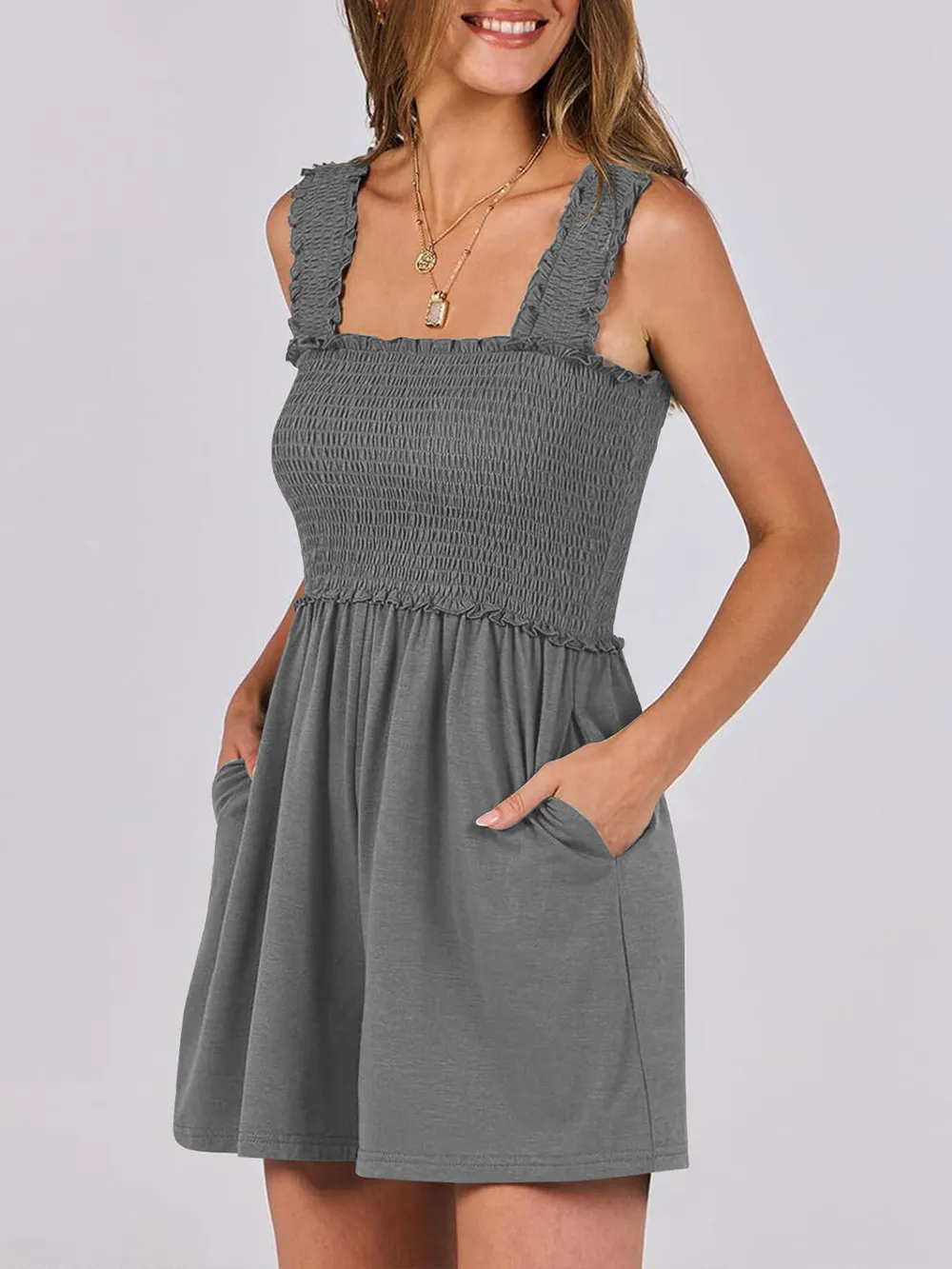 Smocked Square Neck Summer Romper, image 14
