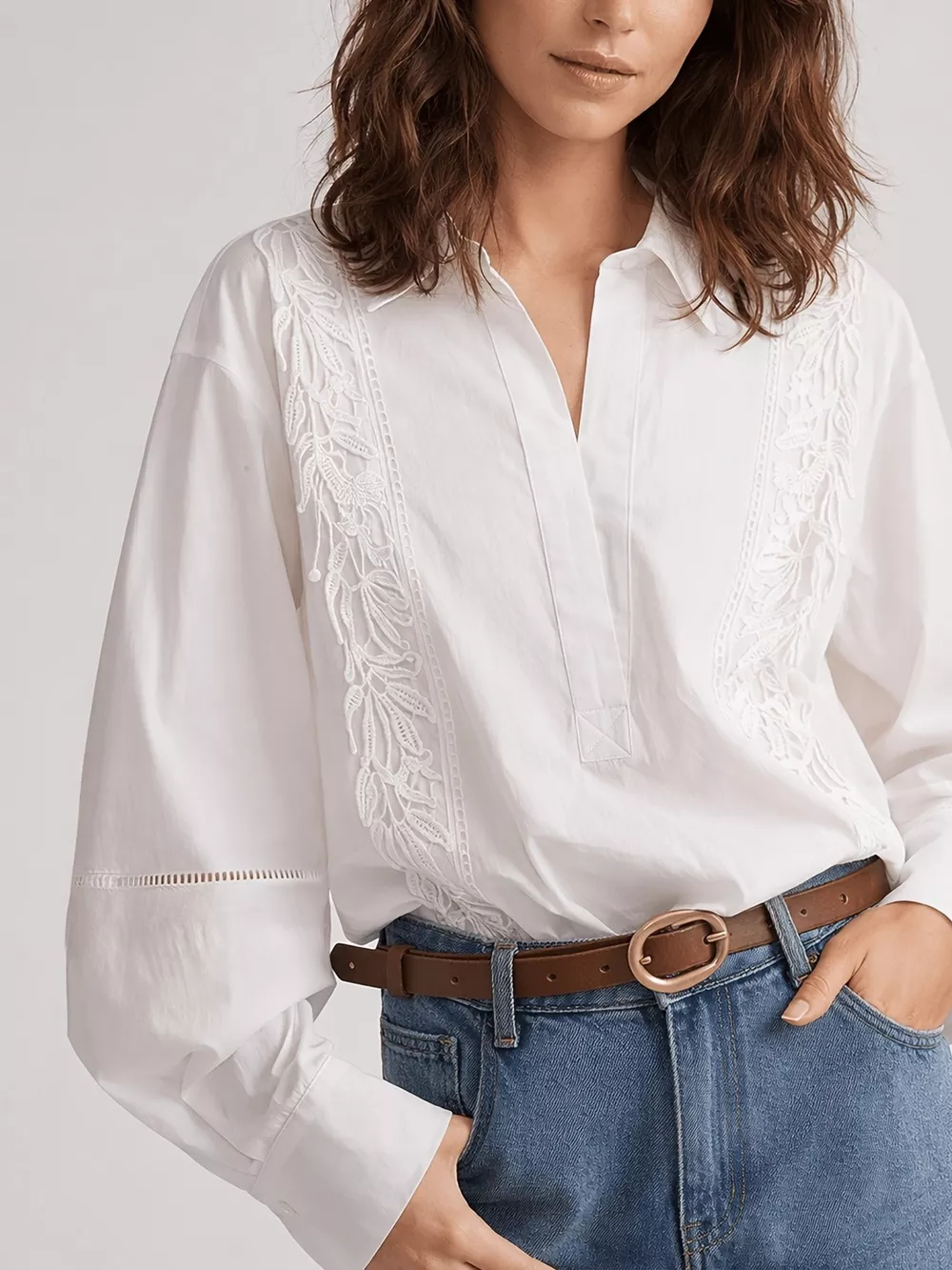 Lace Detail Long Sleeve Shirt, image 5