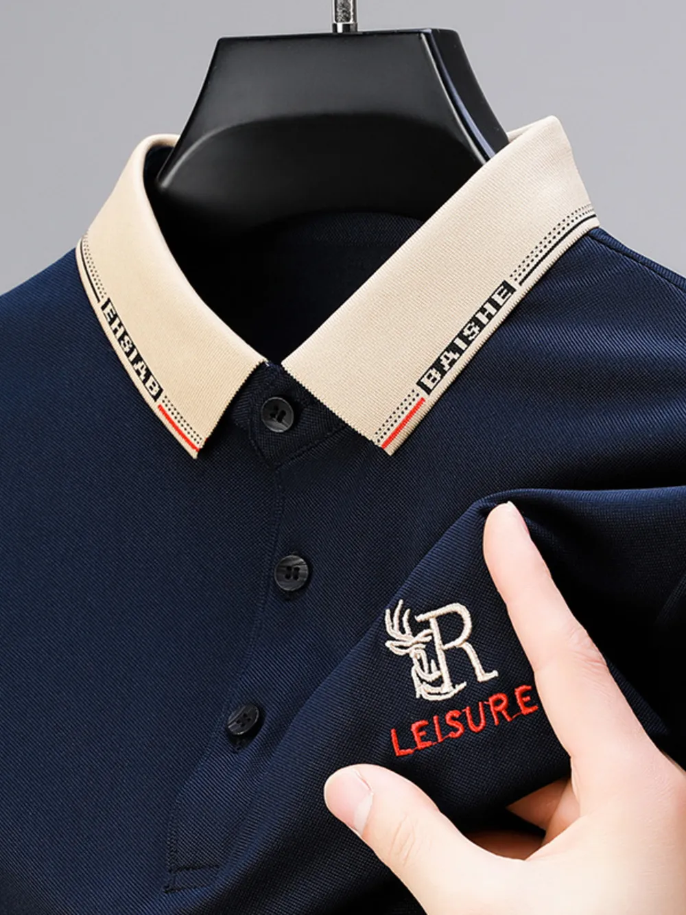 Men's Plus Size Contrast Collar Embroidered Polo Shirt, image 4