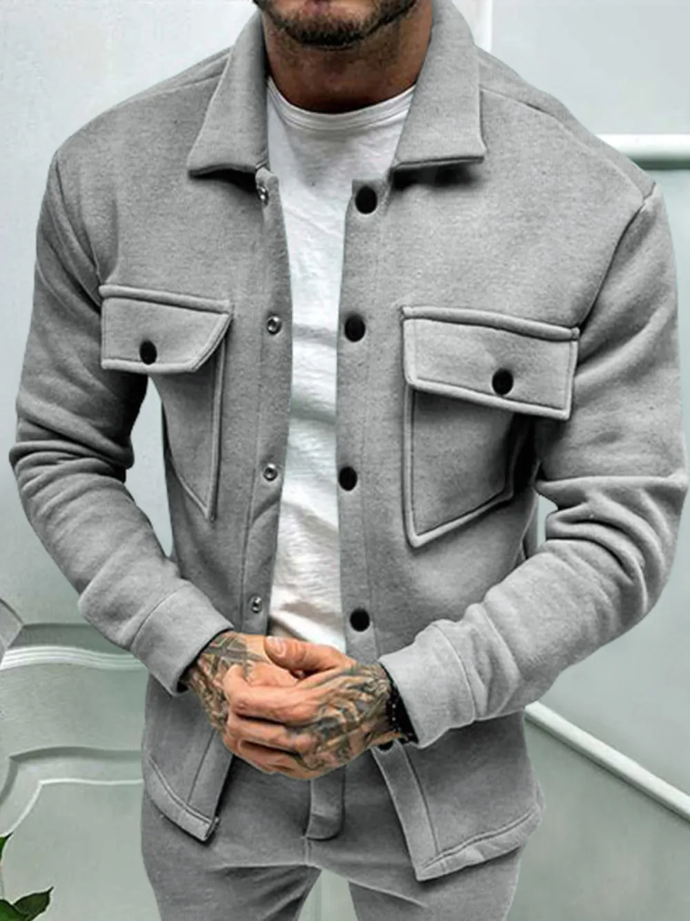 Men's Full Size Button Up Long Sleeve Jacket Plus Size, image 5