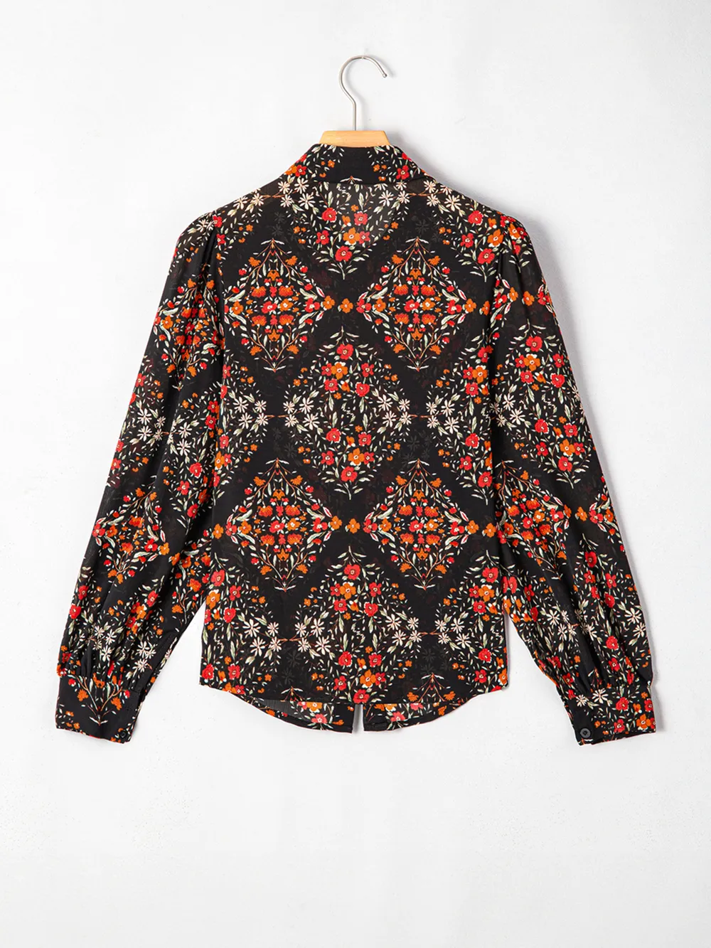 Floral Print Lantern Sleeve Loose Shirt, image 14