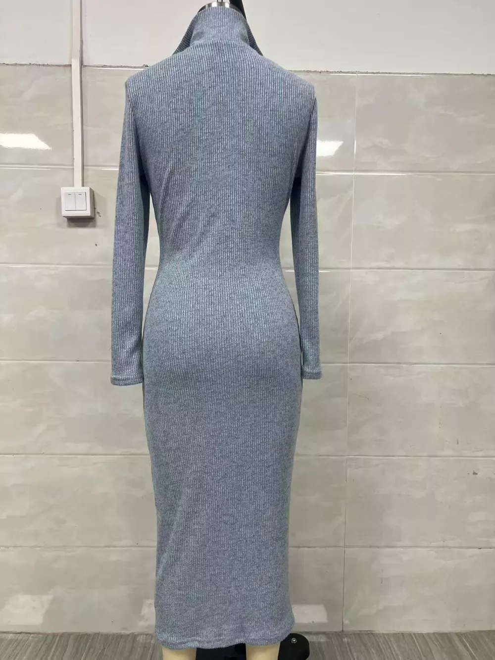 Ribbed Knit V-Neck Sweater Dress, image 4