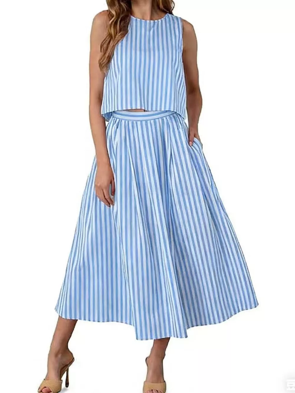 Striped Sleeveless Top and Midi Skirt Two-Piece Set, image 10
