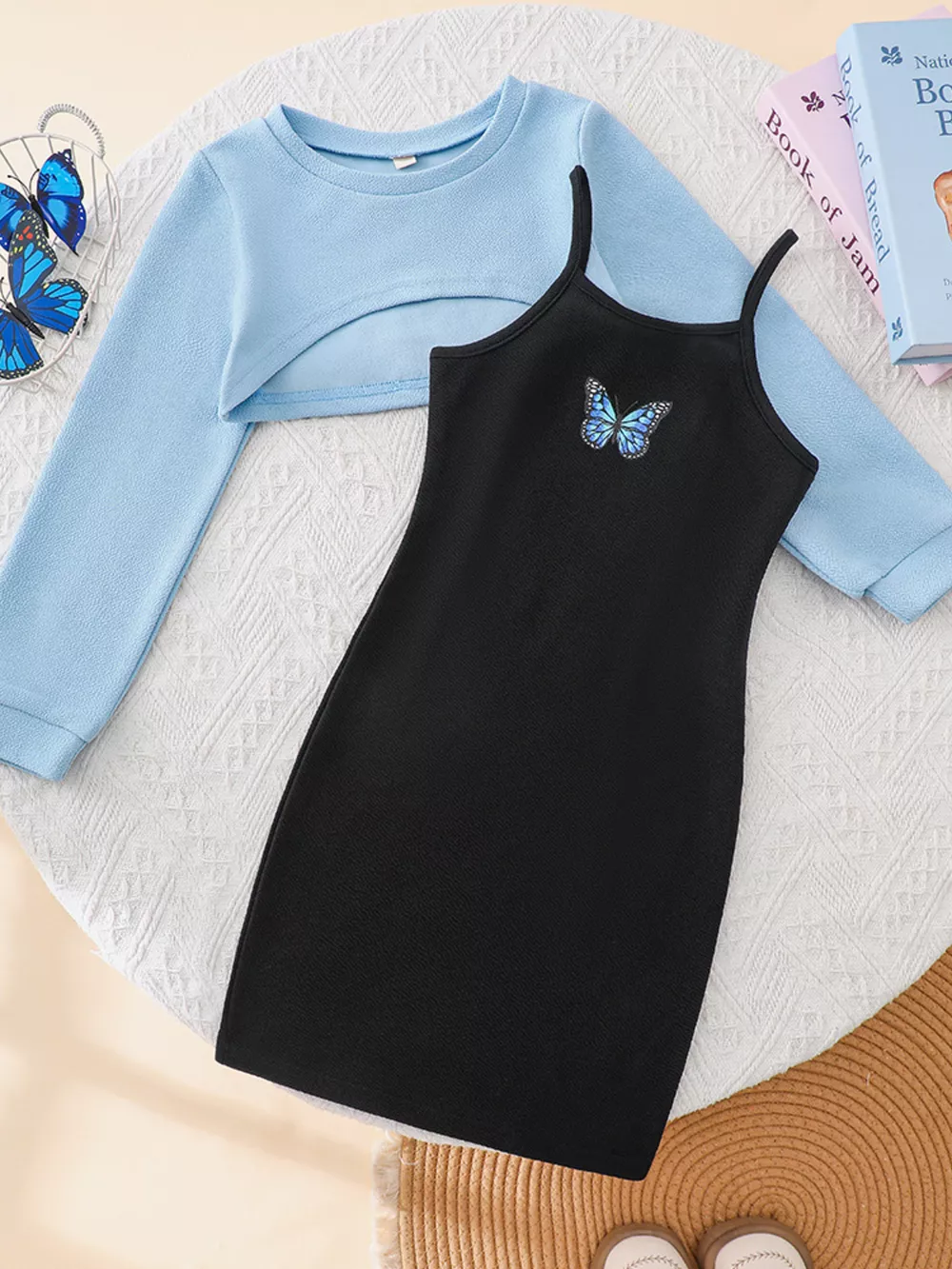 Children's Butterfly Long Sleeve Casual Dress Set, image 2