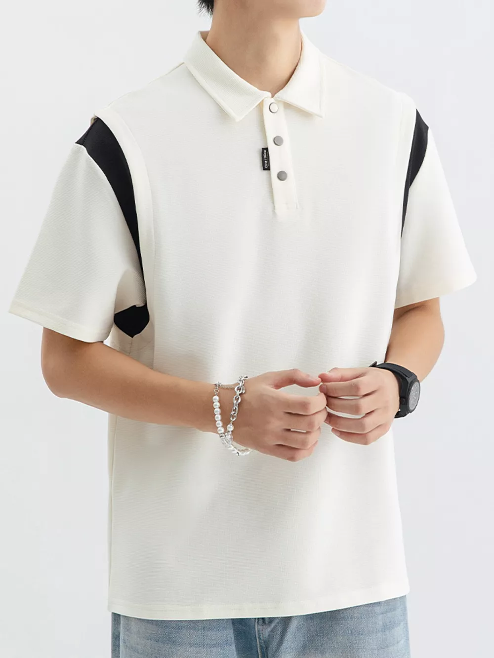 Men's Plus Size Contrast Shoulder Casual Polo, image 3