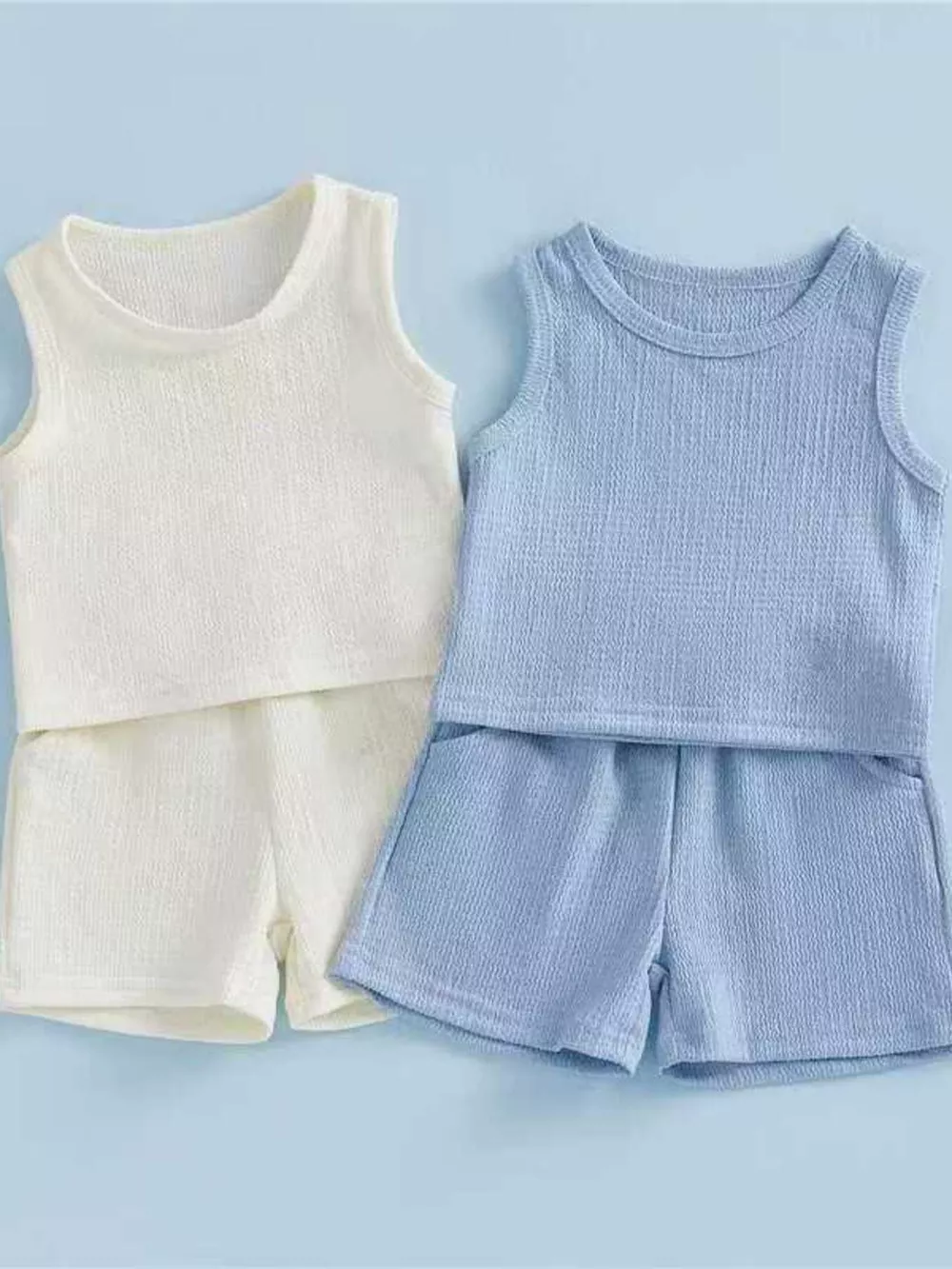 Children's Solid Color Tank and Shorts Set, image 2