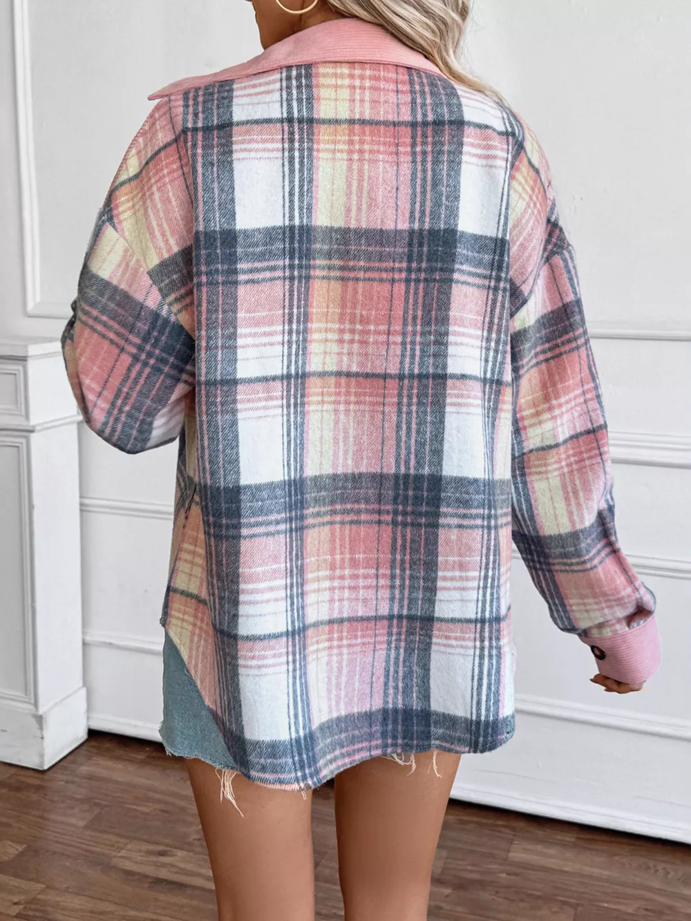 Plaid Button-Up Shacket with Chest Pockets, image 9