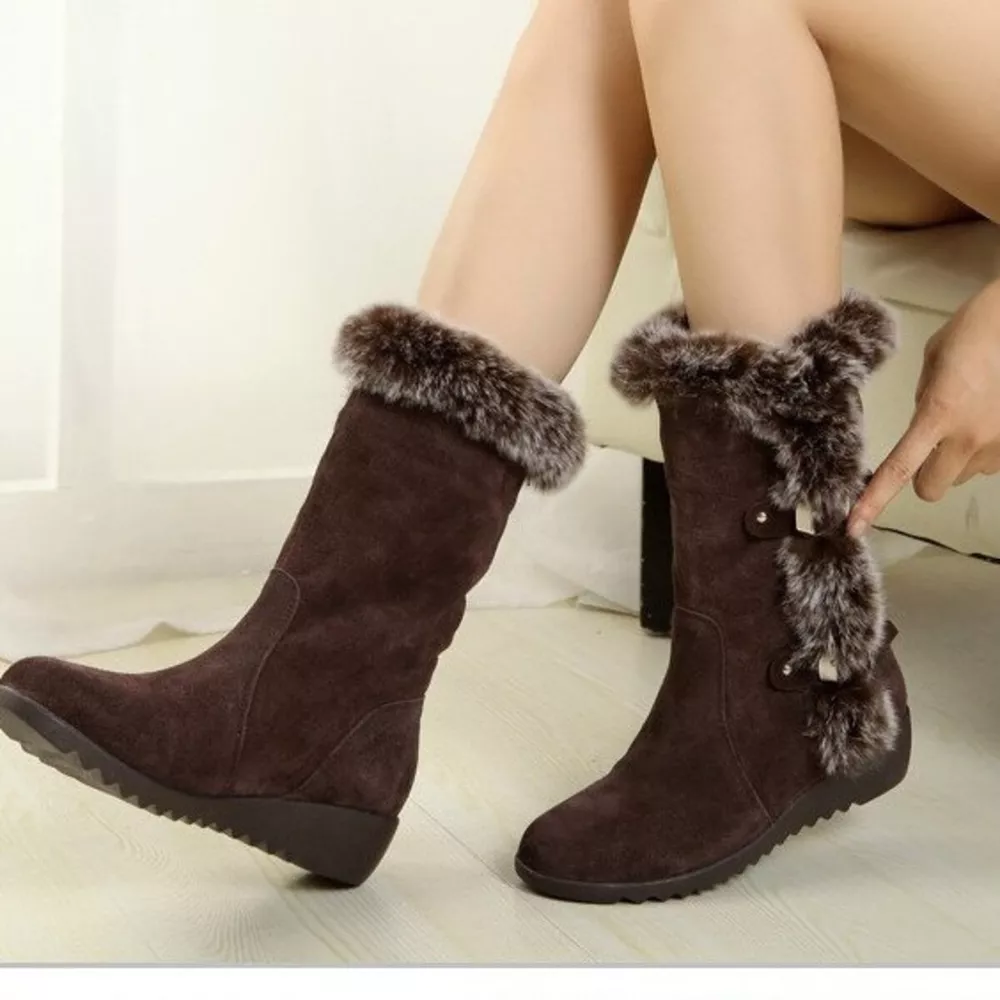 Fur Trim Round Toe Boots, image 4