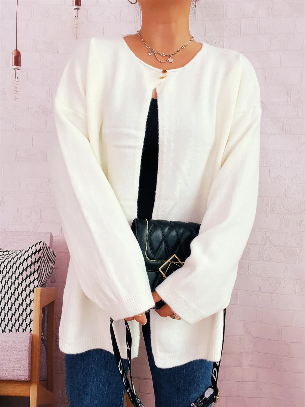 One Button Front Drop Shoulder Cardigan, image 16