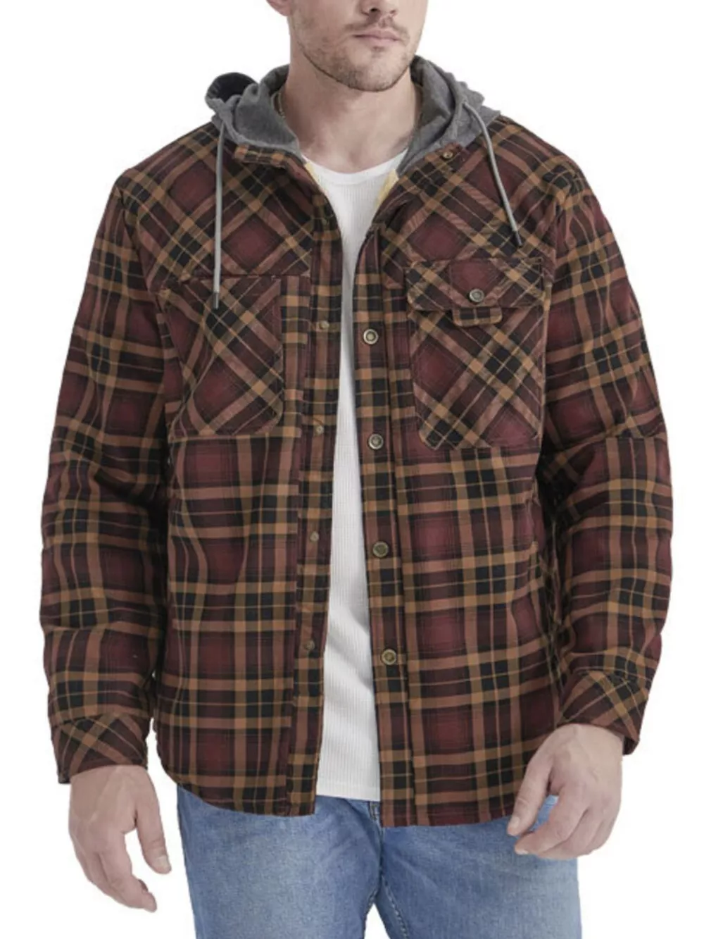 Men's Snap Down Plaid Flannel Hooded Jacket, image 10