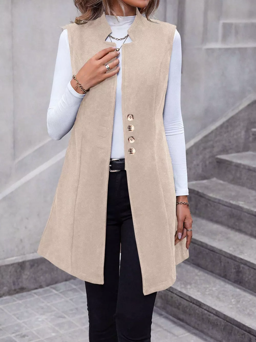 Button-Down Longline Vest Coat
