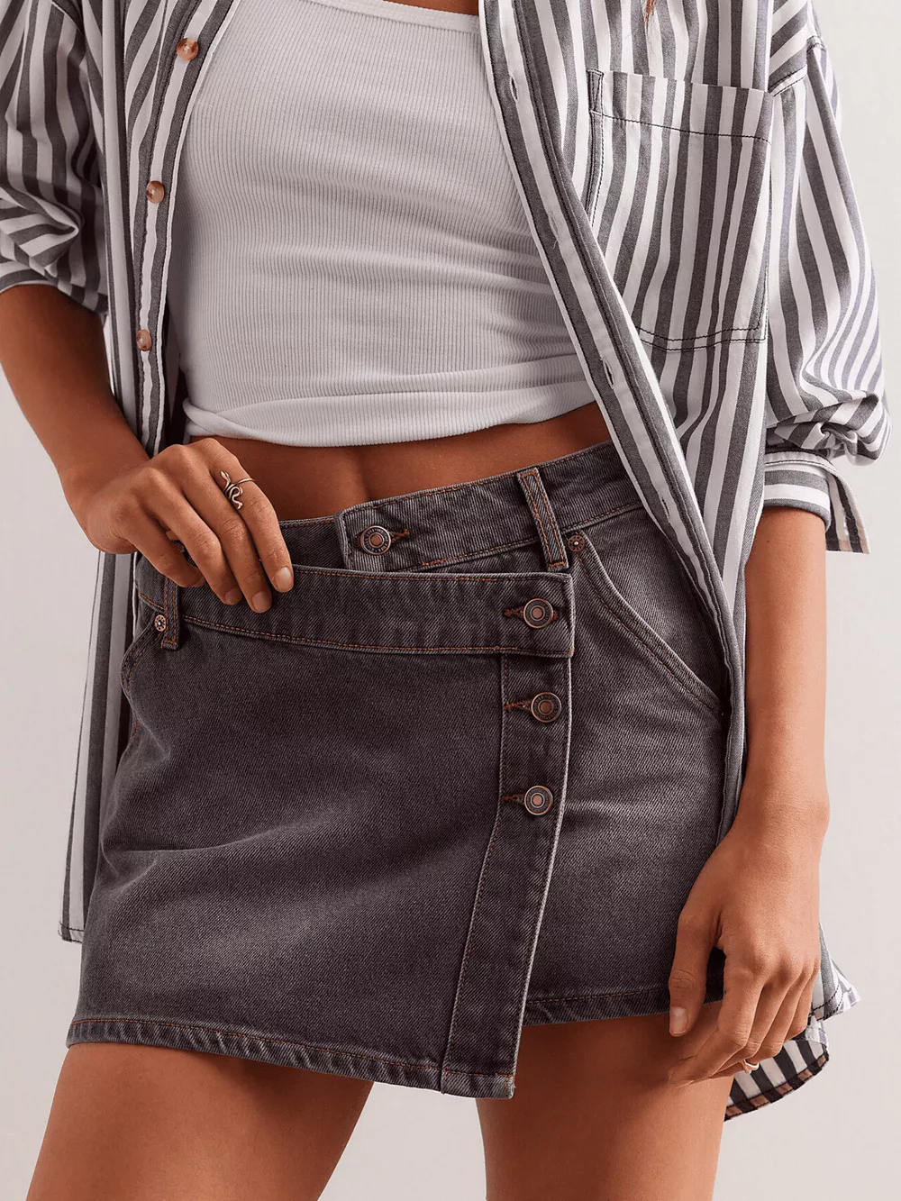 Asymmetrical Button-Front Denim Skort, image 7