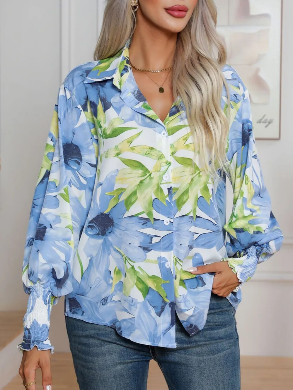 Printed Button Up Long Sleeve Shirt, image 9