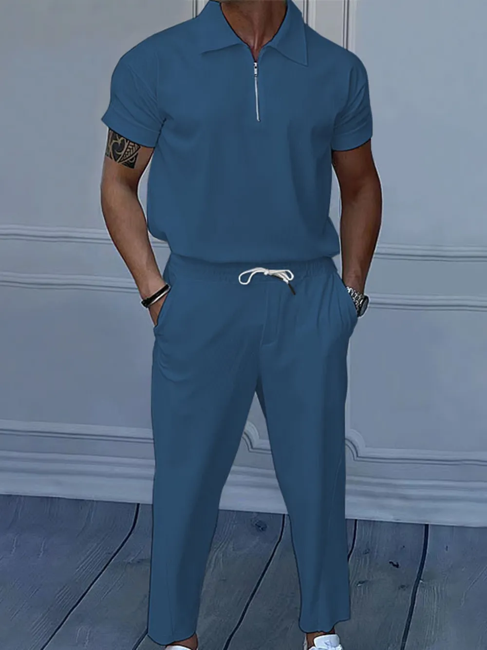 Men's Full Size Quarter Zip Short Sleeve Polo and Pants Set Plus Size, image 8