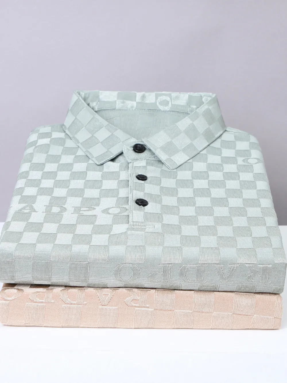 Men's Plus Size Checkered Pattern Short Sleeve Casual Polo Shirt, image 3