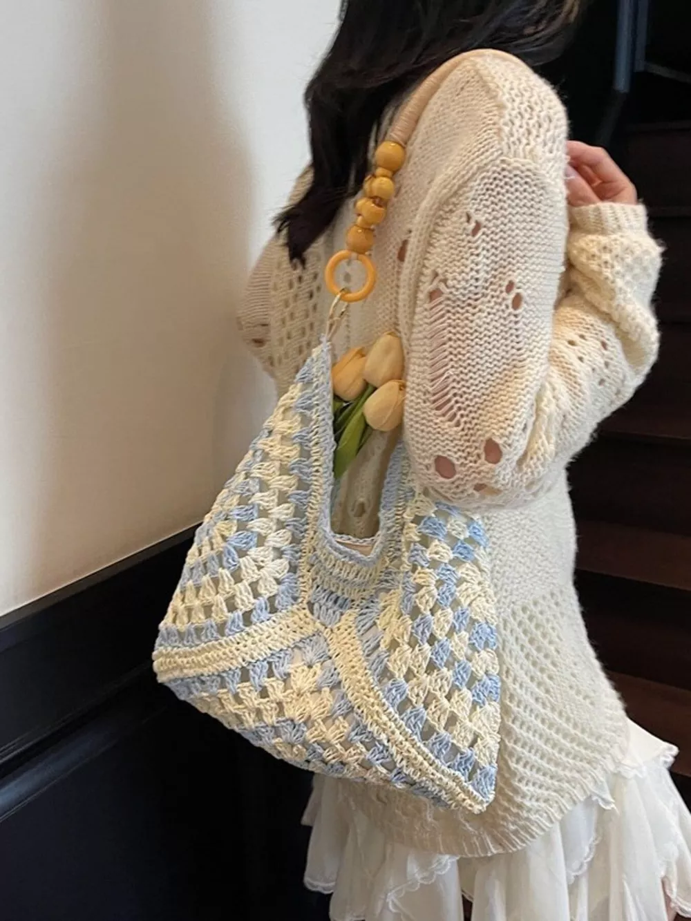 Contrast Crochet Shoulder Bag, image 2