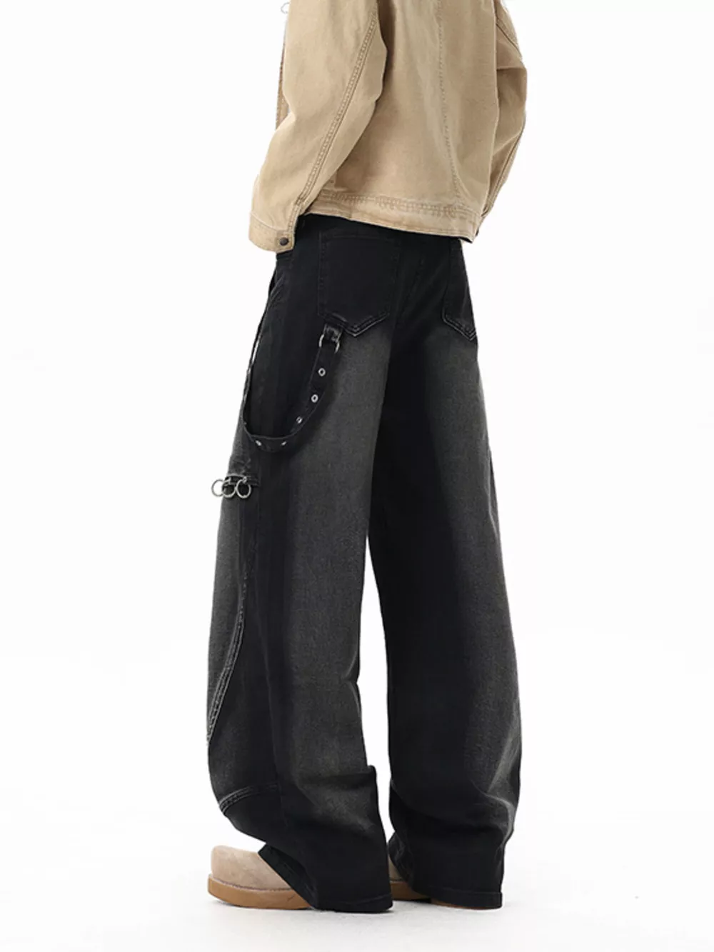 Men's Full Size Wide-Leg Denim Jeans with Metal Ring Plus Size, image 3