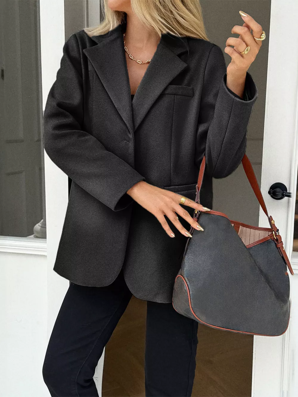 Lapel Collar Button Up Blazer, image 5