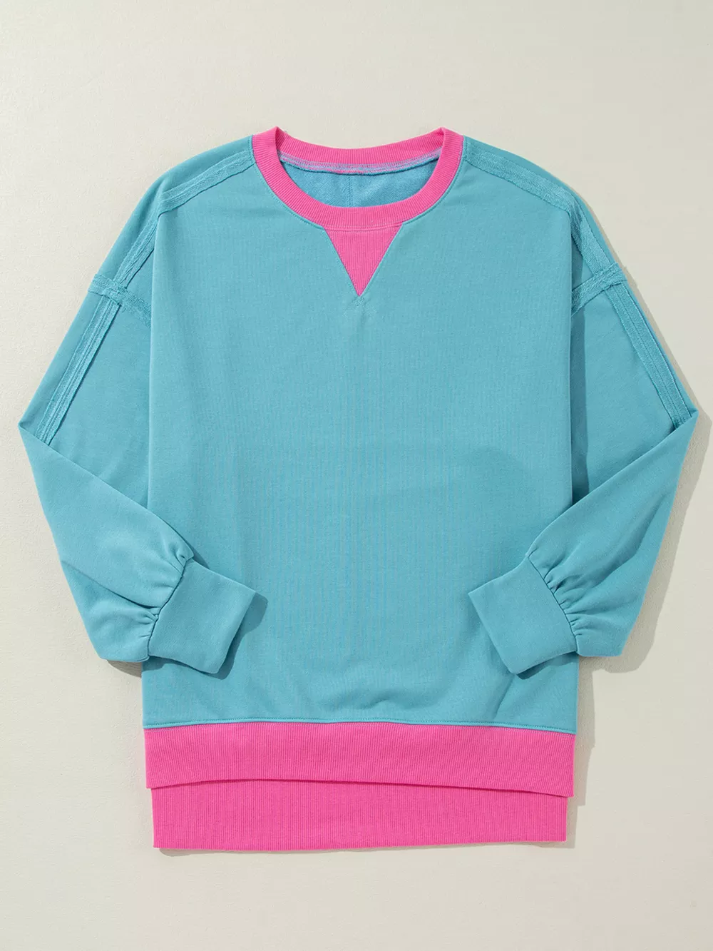Colorblock Patchwork Crew Neck Loose Sweatshirt, image 2