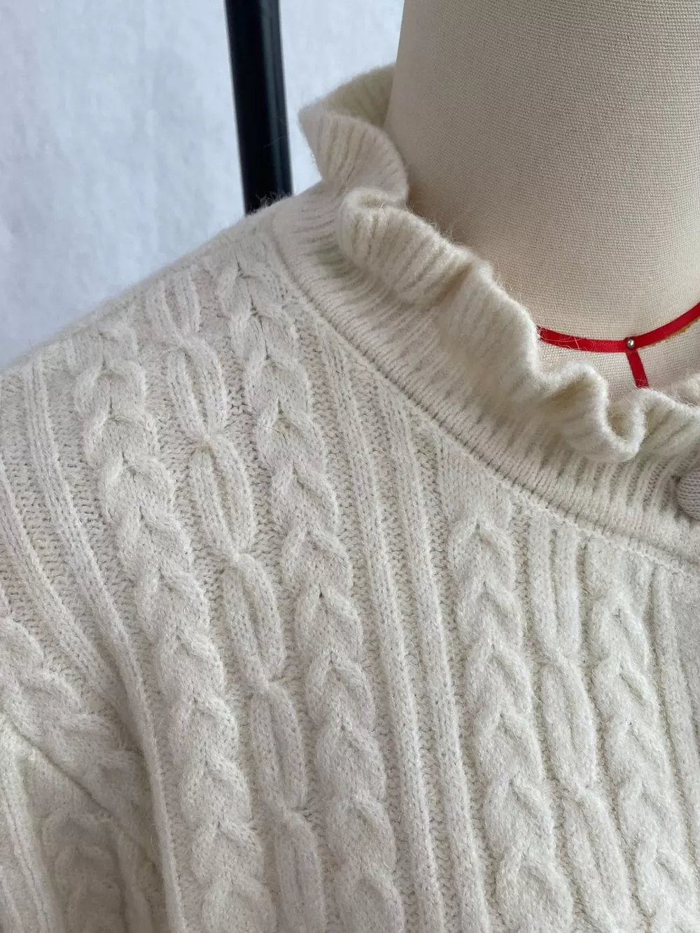 Cable-Knit Ruffle-Trim Cardigan, image 6