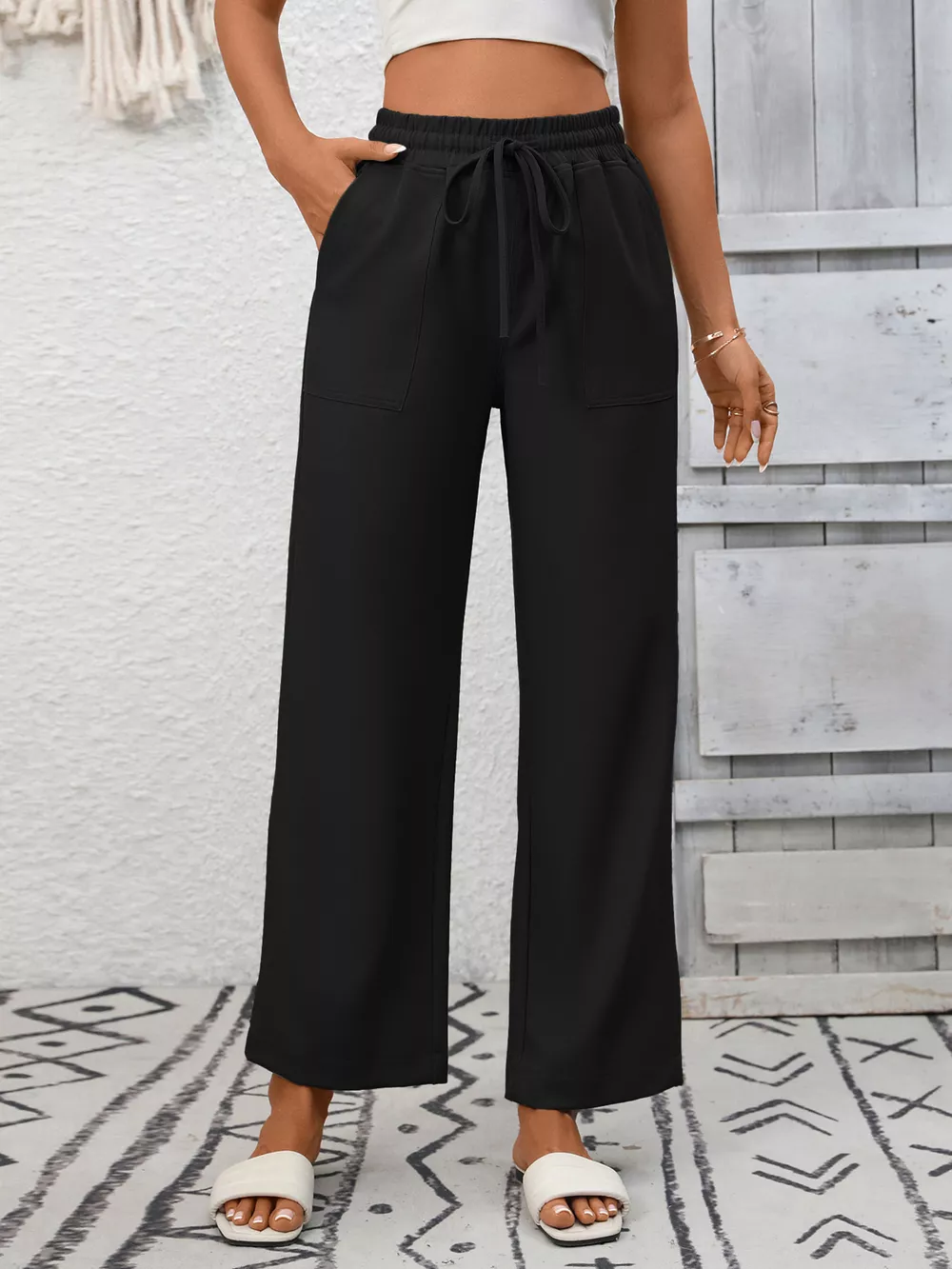 Casual Drawstring Wide Leg Pants, image 7