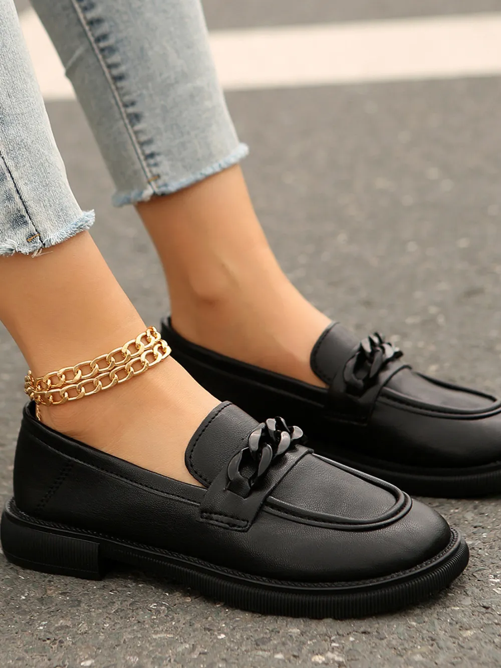 Chain Detail Leather Loafers, image 5