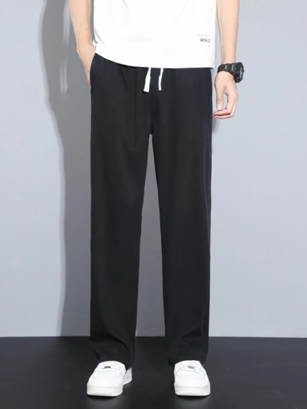 Men's Plus Size Casual Wide Leg Drawstring Pants, image 9